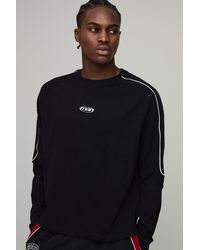 BoohooMAN - Oversized Boxy Embroidered Raglan Long Sleeve T-Shirt - Lyst