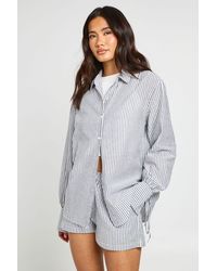 Boohoo - Crinkle Stripe Tie Cuff Shirt And Short Co-Ord - Lyst