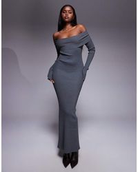 Princess Polly - Phylis Foldover Bardot Ribbed Knit Back Split Maxi Dress - Lyst