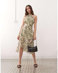 Motel - Tanta Halter Neck Blurred Print Midaxi Dress - Lyst