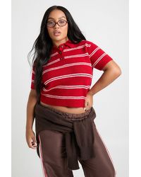 Boohoo - Plus Collar Detail Stripe Knit Top - Lyst