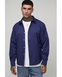 BoohooMAN - Tall Oversized Long Sleeve Striped Curved Hem Shirt - Lyst
