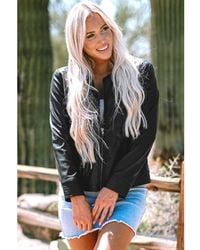 Azura Exchange - Schwarze Schlanke Bomberjacke Aus Kunstleder Mit Reißverschluss - Lyst