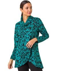 Roman - Leaf Print Cowl Neck Top - Lyst