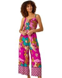 Roman - Floral Border Ruched Jumpsuit - Lyst