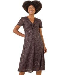 Roman - Sequin Lace Twist Front Midi Dress - Lyst