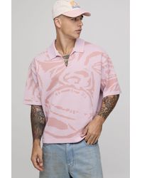 BoohooMAN - Oversized Boxy Abstract Face Graphic Knitted Polo - Lyst