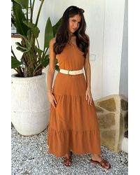 AX Paris - Halterneck Straw Belt Tiered Midi Dress - Lyst