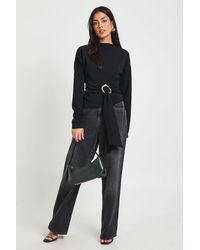 Boohoo - Crepe Grown On Neck Trim Belt Detail Long Sleeve Top - Lyst