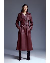 Karen Millen - Tailored Faux Leather Belted Trench Coat - Lyst
