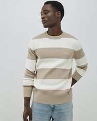 River Island - Jumper Cream Slim Fit Stripe Rib Blocked - Lyst