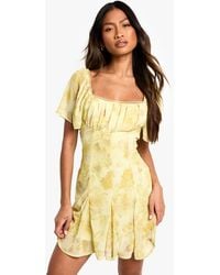 Boohoo - Floral Milkmaid Godet Hem Mini Dress - Lyst