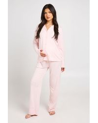 Boohoo - Matenity Soft Touch Button Through Shirt And Trouser Pyjama Set - Lyst