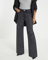 River Island - Straight Jeans Mirror Studded Relaxed Denim Cotton - Lyst