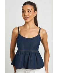Boohoo - Strappy Frill Hem Denim Top - Lyst