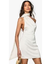 Boohoo - Premium Satin Scarf Detail Mini Dress - Lyst