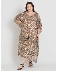 BeMe - Plus Size - Midi Dress - Black - Summer Casual Beach Dresses - 3/4 Sleeve Print - Lace Up - Clothing - Lyst