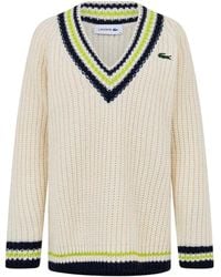 Lacoste - Damestrui Met V-Hals, Gestreept En Losse Pasvorm /Zwart) - Lyst