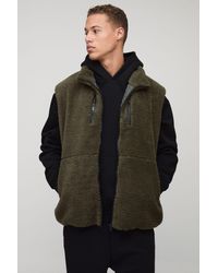 BoohooMAN - Tall Oversized Borg Zip Through Technical Gilet - Lyst