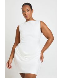 Boohoo - Plus Satin Drape Slash Neck Mini Dress - Lyst