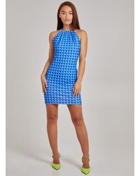 Pink Vanilla - Geometric Print Halterneck Mini Dress - Lyst