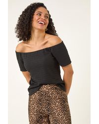 Roman - Textured Bardot Stretch Top - Lyst