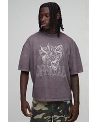 BoohooMAN - Washed Oversized Boxy Extended Neck Dog Graphic T-Shirt Cotton - Lyst