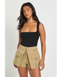 Boohoo - Petite Double Layer Slinky Square Neck Sleeveless Bodysuit - Lyst