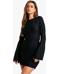 Boohoo - Textured Flare Sleeve Mini Dress - Lyst