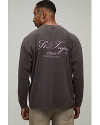 BoohooMAN - Oversized Washed St Tropez Print Long Sleeve T-Shirt Cotton - Lyst