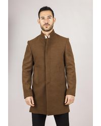 TruClothing - Bruine Wolmix Overjas Met Opstaande Kraag Voor - Lyst