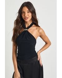 Boohoo - Slinky Trim Halterneck Top - Lyst