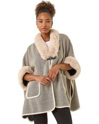 Roman - Faux Fur Pocket Poncho - Lyst