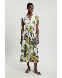 Karen Millen - Fruit Print Tape Detail Short Sleeve Woven Maxi Dress - Lyst