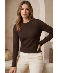 Lipsy - Button Cuff Light Knit Crew Neck Jumper - Lyst