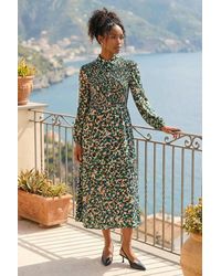 Roman - Speckled Print Shirred Midi Dress - Lyst