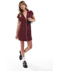 ASOS - Cap Sleeve Cord Zip Through Mini Dress - Lyst