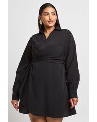 Boohoo - Plus Wrap Front Shirt Dress - Lyst