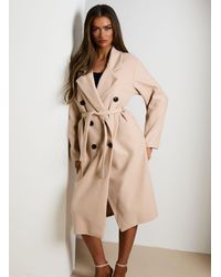 Femme Luxe - Double Breasted Button Detail Belted Trench Coat - Lyst