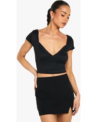 Boohoo - Super Soft Cap Sleeve Plunge Front Top - Lyst