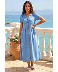 Roman - Denim Button Through Midi Dress - Lyst
