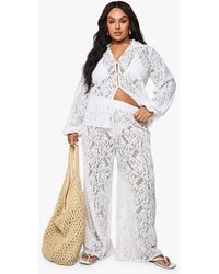 Boohoo - Plus Crochet Lace Wide Leg Beach Trouser - Lyst