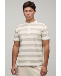 BoohooMAN - Slim Fit Stripe Henley T-Shirt - Lyst