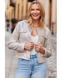 Sosandar - Champagne Pocket Detail Luxe Sequin Jacket - Lyst