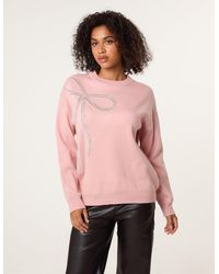 Blue Vanilla - Diamante And Pearl Bow Knit Jumper - Lyst