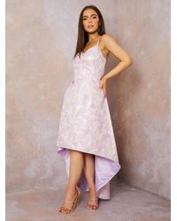 Chi Chi London - Cami Floral Jacquard Dip Hem Dress - Lyst