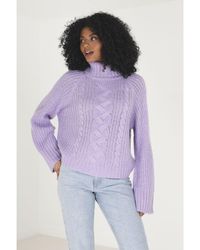 Brave Soul - Lilac 'forest' Roll Neck Cable Knit Jumper - Lyst