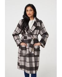 Izabel London - Checked Longline Coat With Belt - Lyst