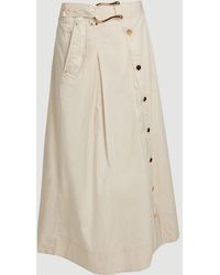 Karen Millen - Cotton Sateen Button Woven Midi Skirt - Lyst