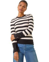 Roman - Stripe Button Detail Knit Jumper - Lyst